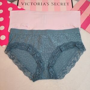 VS PINK 2pk Seamless Stretch Nylon Lace Trim Hiphugger Panties Size M